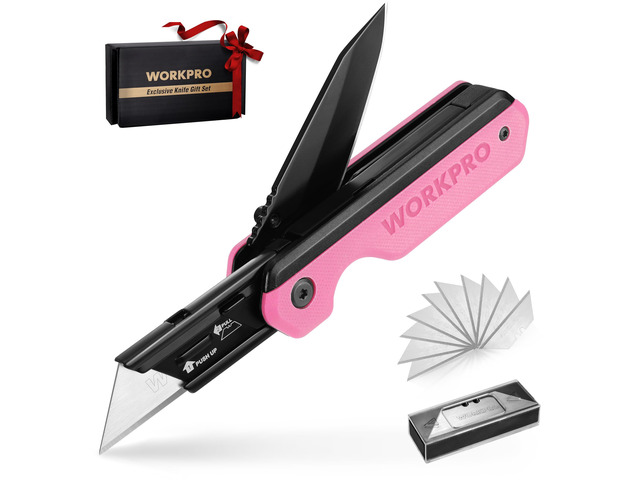 2-in-1 Folding Knife/Utility Knife, Wood Handle, G10 Handle Quick-Change Box Cutter, Liner Lock, Belt Clip, 10 SK5 Blades, Carton Cutting, Camping,...
