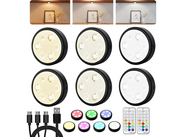 Puck Lights with Remote, Under Cabinet Lights,2000mAh Battery Operated Closet Lights, Magnetic Under Cabinet Lighting Wireless, 3 Color Temps &7...