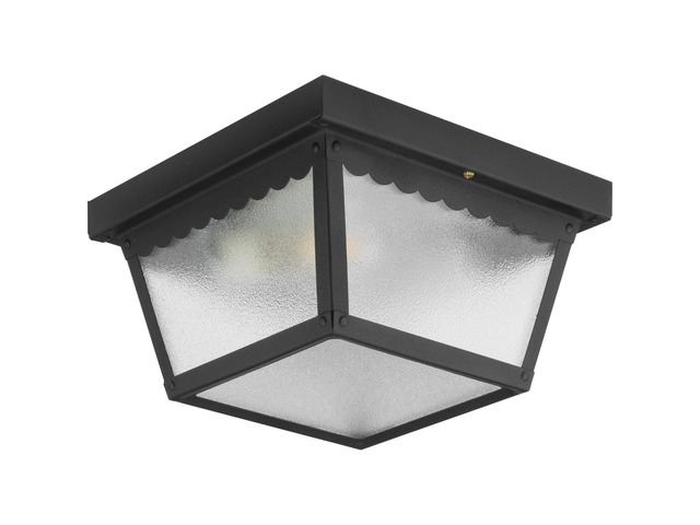 9.25' 2-Light Flush Mount Light, Black Wet-rated metal flush mount light with textured glass for porches, garages, and entryways, P5729-31 - Close...