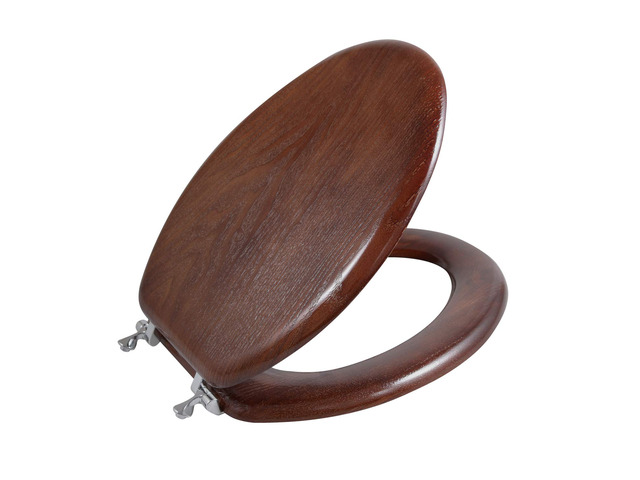 Durable Wood Veneer Natural Toilet Seat Metal Hinged Easy Clean Anti-scratch American Standard(Elongated,Dark Walnut)