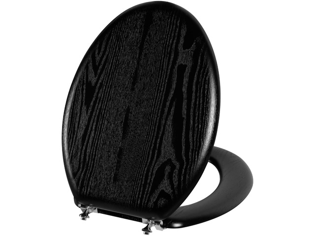 Durable Wood Veneer Elongated Toilet Seat Metal Hinges Easy Clean(Elongated, Black)
