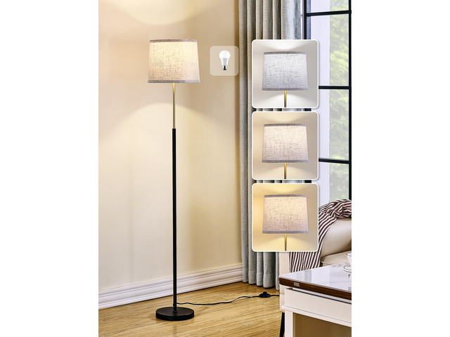 60' Modern Floor Lamp with Linen Shade, 3 Color LED Bulb & Foot Switch Standing Lamp with Dimmable A19 9W 3 Color Temperature Bulb, Tall Lamp for...