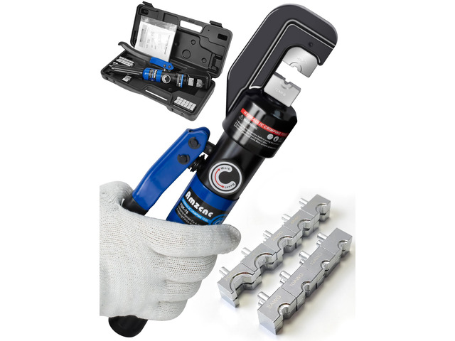 Hydraulic Cable Lug Crimper, 12 AWG-2/0 AWG, 8 Ton, 9 Dies Electricians & Contractors, Battery, Welding, Power & Electrical Cable Crimping, 180Â°...
