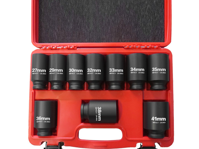 1/2' Drive Deep Impact Socket Set,10 PCS,Metric (27mm to 41mm) 6-Point,Cr-Mo Steel,Heavy Duty Impact Socket Set,With a Storage Case