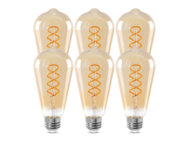 ST64 LED E26 Vintage Edison Light Bulbs, Light Amber Glass, Dimmable, 4W(40W Equivalent) 300 Lumens, 2500K Warm White, Spiral Filaments Design,...