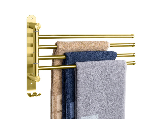 Swivel Towel Rack, 13.8' Thicken 304 Stainless Steel 4-Arm Towel Bar, Space Saving Wall Mounted Towel Holder with Hook, Rustproof Swing Out Towel...