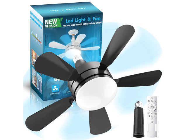 17.7' Socket Fan Light, Stepless Dimmable 3000K-6500K Small Ceiling Fans with Lights and Remote, 3000 Lumens E26/E27 Light Bulb Fan with Reversible...