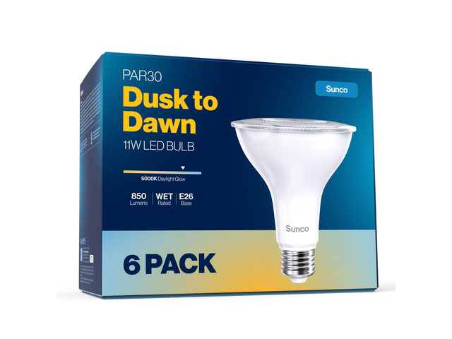 6 Pack PAR30 LED Bulbs, Dusk to Dawn Flood Light, 11W, Non-Dimmable 850LM, 5000K Daylight, Photocell Sensor, E26, Wet-Rated Outdoor Flood Light...