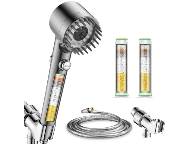 Filtered Shower Head with Handheld 2PCS Filters ShowerHead 4 Spray, High Pressure Shower Heads with ON/OFF Button, Water Softener for Hard Water,...