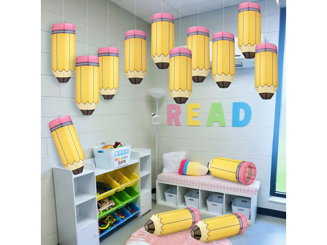 12 Pcs Pencil Hanging Paper Lanterns Classroom Decoration Back to School, Cute Classroom Decor, Kindergarten Preschool Art School Ceiling Decor,...