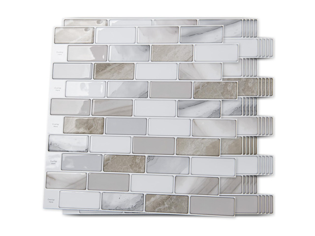10-Pack Marble Peel and Stick Backsplash, 12 x 12 in, Beige & White Strong Adhesion, Lightweight, Cuttable, Waterproof, Fadeless, Crack Resistant,...