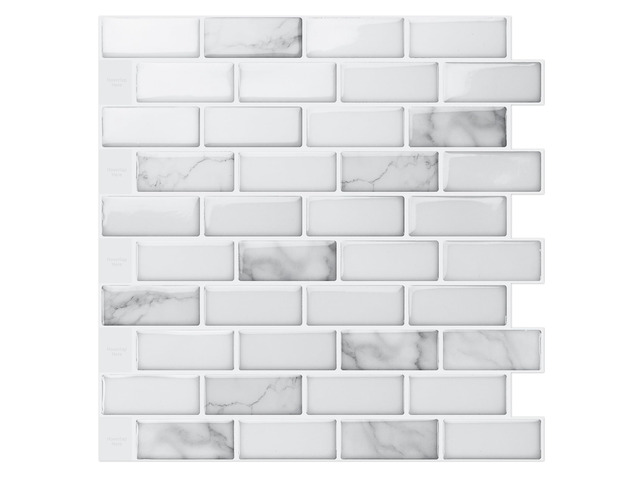 10-Pack Peel and Stick Stone Backsplash Tile, 12' x 12', White Marble Strong Adhesion, Lightweight, Cuttable, Waterproof, Fadeless, Crack...