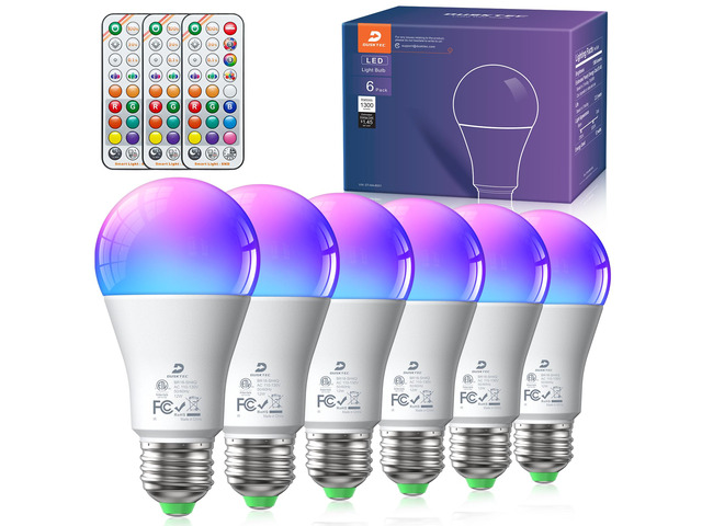 LED Color Changing Light Bulb, 100 Watt Equivalent 1300 Lumen, A19 Light Bulbs with Remote Control, E26 Standard Base, 2700K-6000K, 5 Modes, Timer,...
