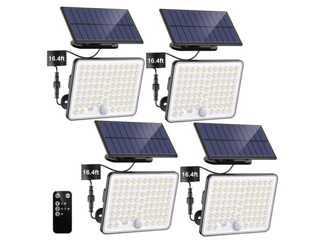 Solar Lights Outdoor 4Pack,Upgraded Solar Lights with Convex Lenses 3 Modes Motion Sensor Solar Flood Light with16ft Cable,IP65 Waterproof Security...