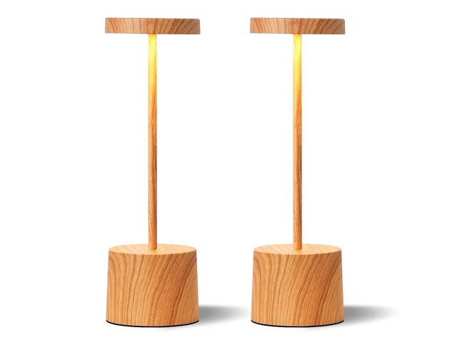 Wooden Rechargeable Cordless Lamp - Touch Control, 3 Color Temperature, LED Outdoor Wireless Lamp, Battery Operated Lamps, Stepless Dimmable, Set of 2