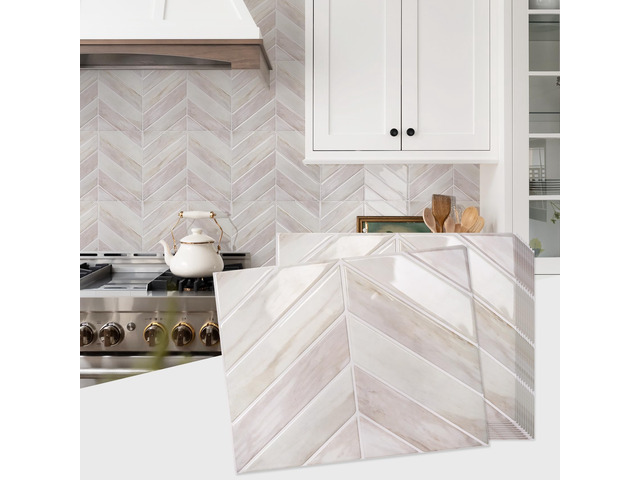 Herringbone Peel and Stick Backsplash, Eurasian Wood, 10 Sheets 12.6 x 9.7 in, Thicker Rectangular Vinyl Stick-On Wall Tiles, Easy Alignment,...