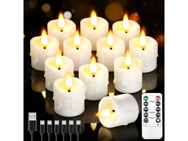 12 Pack Small Rechargeable Flameless Candles with Remote Timer 1.5'x2' LED Tea Lights Flickering Mini Candles Battery Operated Votive Fake Candles...
