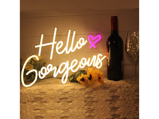 Hello Gorgeous Neon Sign Hello Beautiful Warm White LED Neon Lights for Home Wedding Birthday Backdrop Bacelorette Party Wth Dimmable...