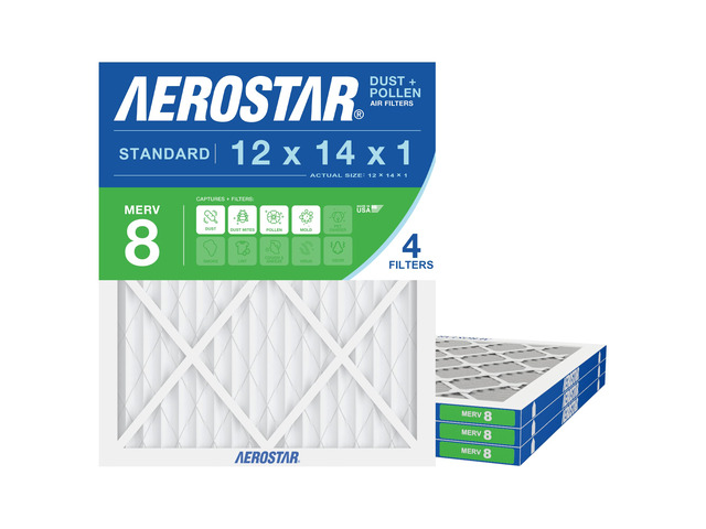 12x14x1 MERV 8 Pleated Air Filter, AC Furnace Air Filter, 4 Pack (Actual Size: 12' x 14' x 1') HVAC, MPR 600/FPR 5, For Dust, Pollen, Pet Dander &...