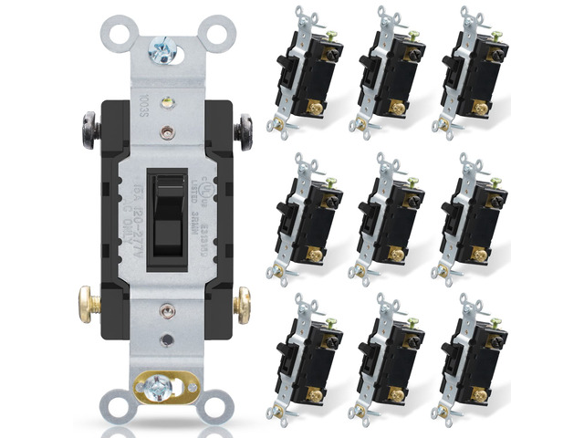 4-Way Toggle Light Switch - 15A, 120-277V, Quiet Toggle Framed AC Switch - In-Wall On/Off, Self-Grounding, Residential/Commercial Grade, UL Listed...