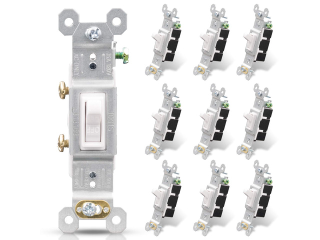Single Pole Toggle Light Switch, 15 Amp, 120 Volt, Toggle Framed AC Quiet, in Wall On/Off Switch Replacement, Self-Grounding, Residential and...