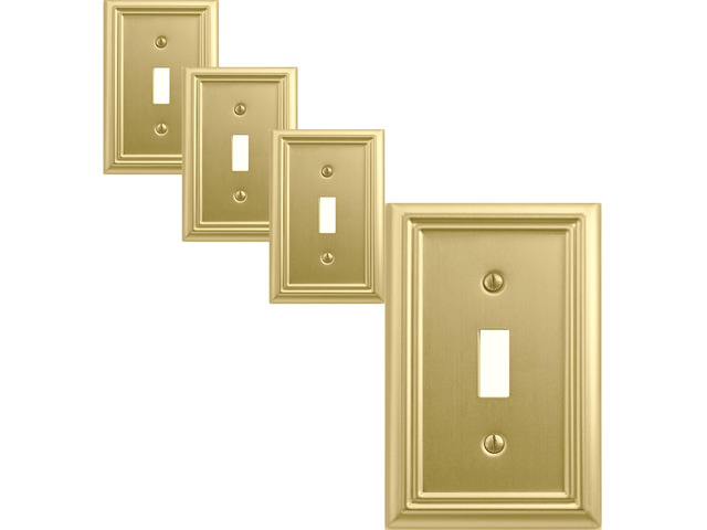 Single Toggle Light Switch Cover Adler Metal Wall Plate, 4-Pack Brushed Brass 1 Gang, for Light Switch Cover Decorative Wallplate, Durable
