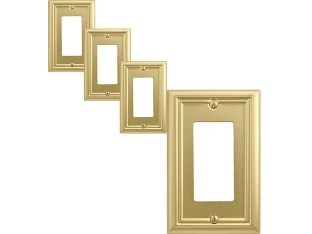 Single Decorator Light Switch Cover Adler Metal Wall Plate, 4-Pack Brushed Brass 1 Gang Single Rocker, for Receptacle Dimmer Switch GFCI Outlet...
