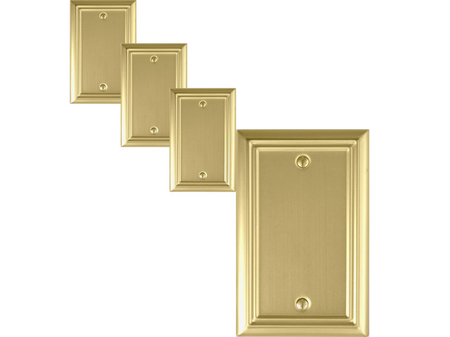 Single Blank Light Switch Cover Adler Metal Wall Plate, 4-Pack Brushed Brass 1 Gang, for Light Switch Cover Outlet Cover Decorative Wallplate, Durable