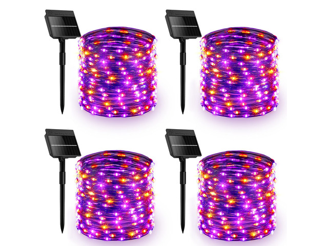 4 Pack Solar Halloween Lights, 132ft 400 LED, Orange & Purple Solar Fairy Lights Outdoor Waterproof with 8 Modes, String Lights for Garden Yard...