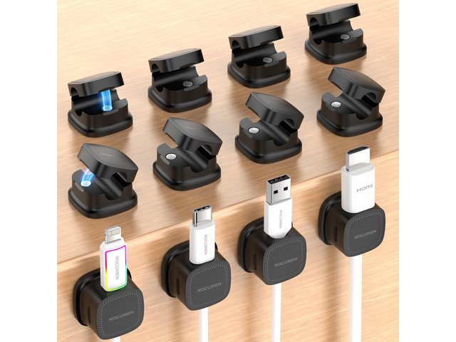 12Pack Magnetic 1sLock Adhesive Cable Clips Cord Organizer Black Desk Cable Accessory, Wire Holder Keeper for Phone Charger Wire, Nightstand, Car,...