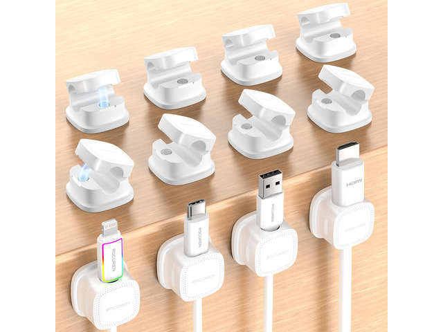 12Pack Magnetic Smooth Adjustable Cable Clips Cord Organizer Desk Cable Management Accessories, Wire Holder Keeper for Desktop, Nightstand, Wall,...