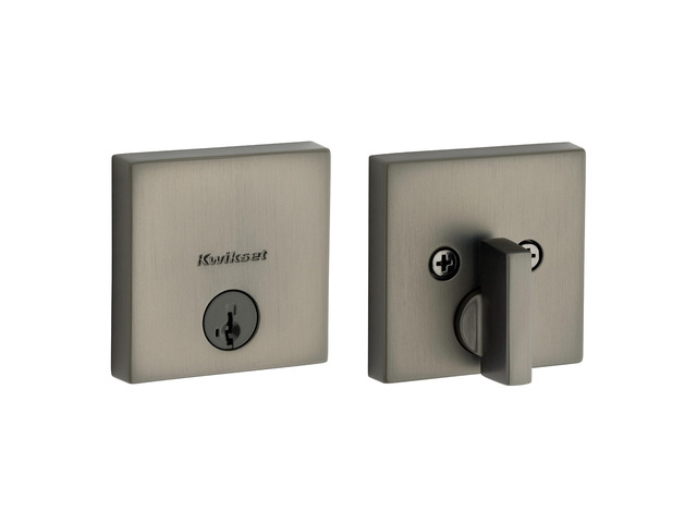 258 Low Profile Deadbolt Lock, Gunmetal Square Exterior Keyed Front Entry Door, Pick Resistant SmartKey Rekey Security, Single Cylinder Dead Bolt