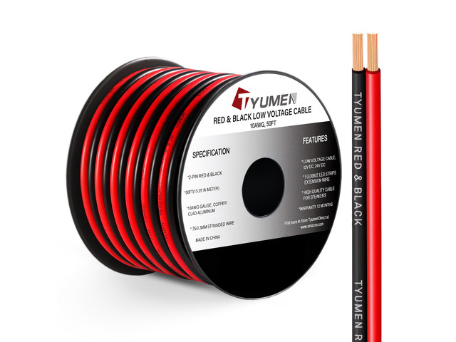 10 Gauge Wire 50FT, 10AWG Red Black Electrical Wire LED Strips Extension Cord 12V/24V DC Cable, 10 AWG 2 Conductors Flexible Low Voltage Wire for...