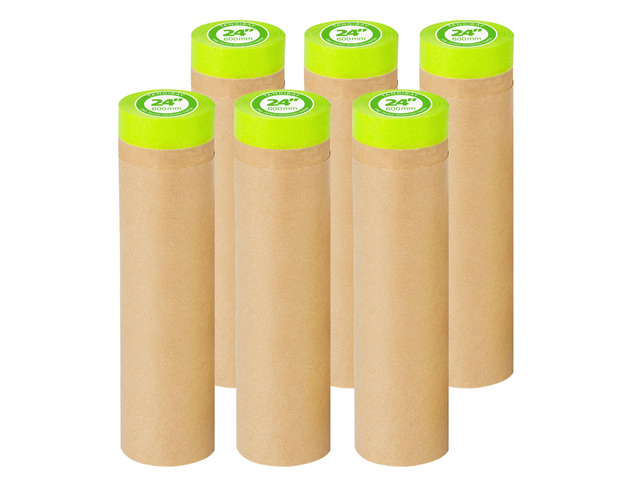 Pre-Taped Masking Paper for Painting - 24 inch x 50 feet Tape and Drape Painters Paper, Paint Adhesive Protective Paper Roll for Covering Skirting,...