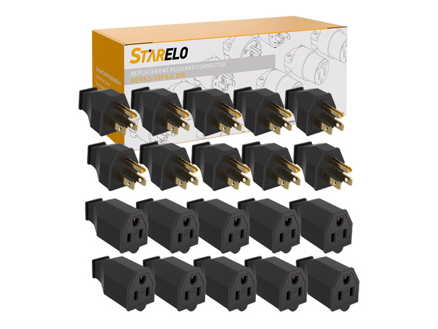 Extension Cord Ends 125V 15A 2Pole 3Wire Male Plug and Female Connector Straight Blade Plug Replacement Electrical Extension Cord End(Male & Female...