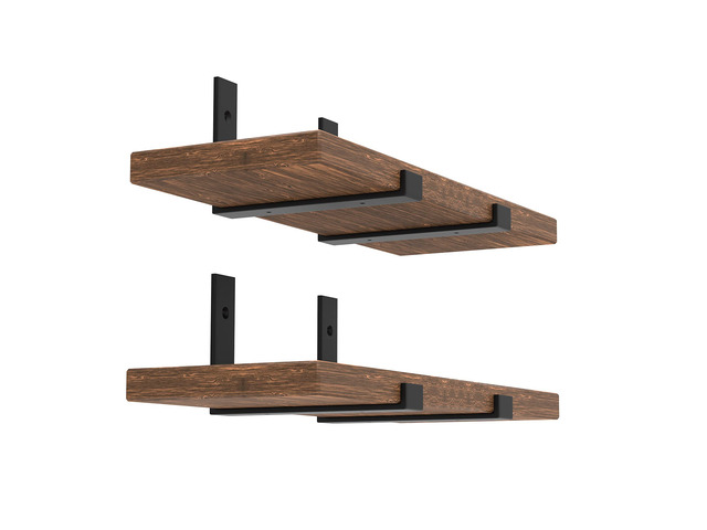 Shelf Bracket, Heavy Duty Floating Shelf Brackets 12-Inch Long, 4-Pack Brackets for Shelves, Black Coated J Shape Metal Wall Shelf Support Brackets...