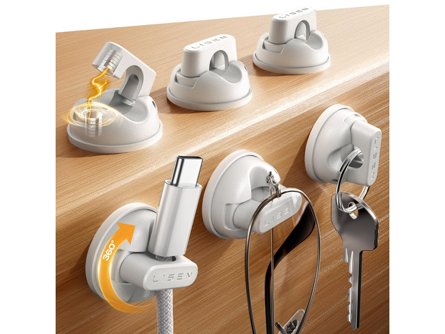6-Pack Rotatable Cord Holder for Nightstand, 360°Rotating Magnetic Clips, No-Residue Adhesive Cable Management Clips Neatly for Nightstand, Desk,...