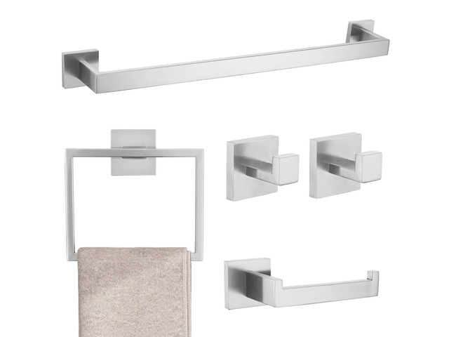 Brushed 5-Piece Bathroom Hardware Accessories Set-Towel Bar & Holder Racks for Bathroom,SUS304 Stainless Steel,Wall Mounted,23.6-Inch