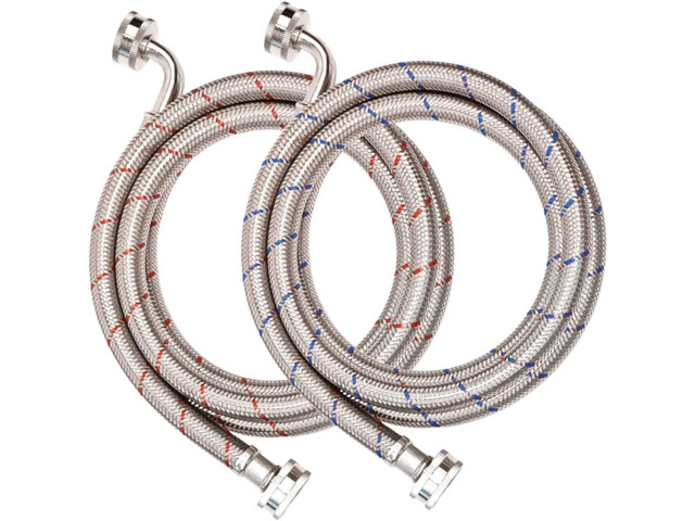 20FT Red and Blue Washer Hoses,2 Pack Stainless Steel Washing Machine Hoses with 90 Degree Elbows,Burst Proof Hot & Cold WaterConnection Inlet...