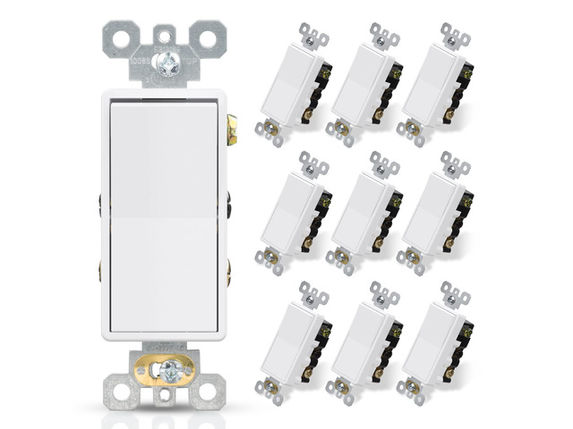 4 Way Decorative Light Switch, 15Amp, 120-277 Volt, AC Decorator Rocker Paddle Wall Switch Replacement, Self-Grounding, Residential and Commercial...