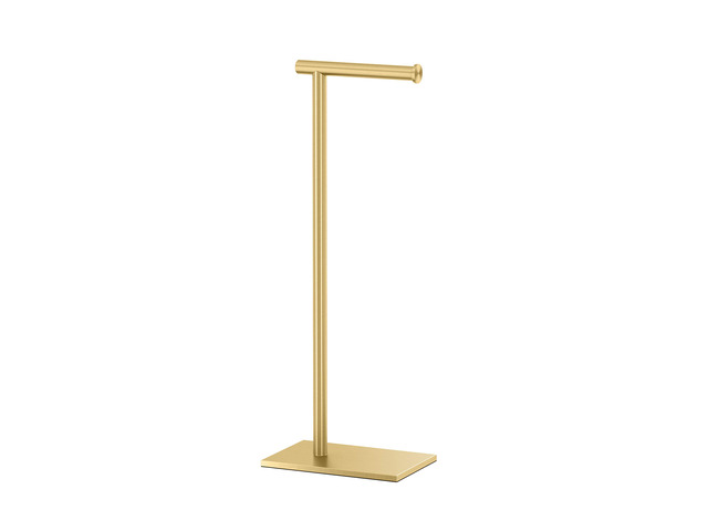 1431B Freestanding Toilet Paper Holder Stand, Modern Bathroom Toilet Tissue Holder with Weighted Rectangle Base, Brushed Brass Finish, 22.25 Inch