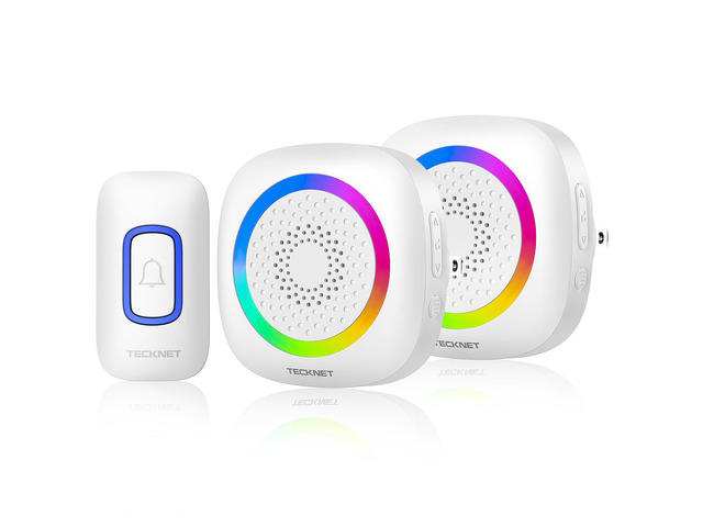 Wireless Doorbell, Plug in Door Bells Wireless Cordless with 2 Receivers, IP66 Waterproof Wireless Door Chime Kit with RGB Light, 400M Wireless...