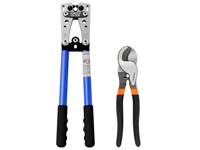 Battery Cable Lug Crimping Tool AWG 10-1/0 & Heavy Duty Wire Cutter Terminal Crimper AWG 10 8 6 4 2 1/0 for Wire Connectors, Copper Lug Crimping...