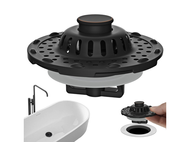 2PCS Universal Metal Bathtub Drain Stopper Hair Catcher, Oil Rubbed Bronze Shower Drain Tub Stopper with Stainless Steel Visible Filter Basket,...