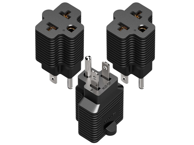 3 Pack 4-in-1 5-15P to 5-15R, 5-20R, 6-15R, 6-20R T Blade Adapter 15 Amp to 20 Amp Household AC Plug, 4 in 1 15A 125V to 20A 250V AC Power Adapter