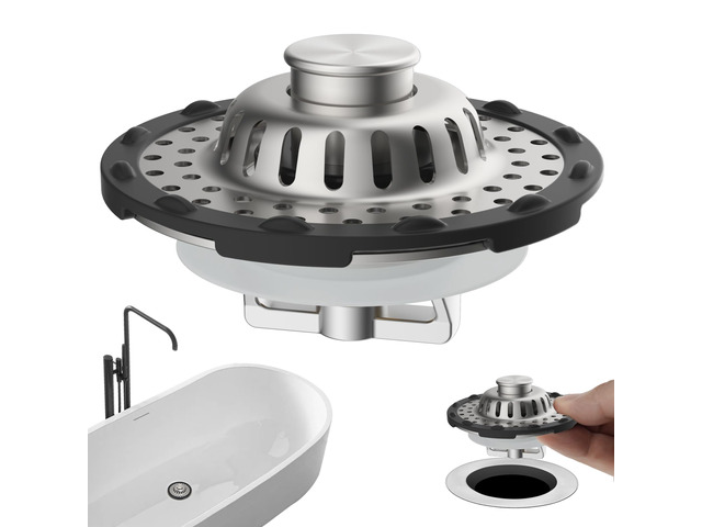 Universal Bathtub Drain Stopper All Metal Top Hair Catcher, Brushed Nickel Shower Drain Tub Stopper with Stainless Steel Visible Filter Basket,...