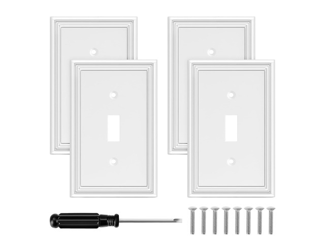 4 Pack White Decorative Wall Plate Single Toggle Light Switch Cover Plate Switch Plate & Outlet Covers,1 Gang Bamboo Fiber Material Wall Plates for...