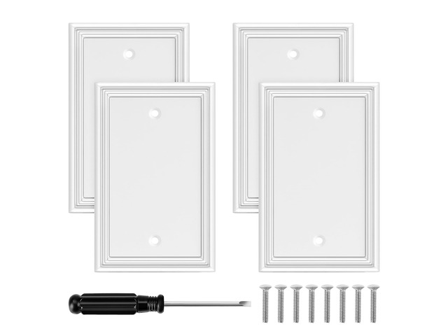 White Modern Decorative Blank Wall Plate Light Switch Cover Blank Outlet Covers Switch Plates, Bamboo Fiber Material 1 Gang Blank Wall Plates for...