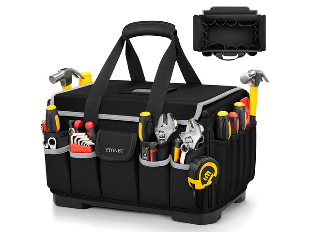 Heavy Duty Tool Bag 18-Inch, Tool Bags for men Toolbox Organizer Tote Gifts Extra Large 46 Pockets, Hard Bottom, Waterproof Pocket, 1680D...