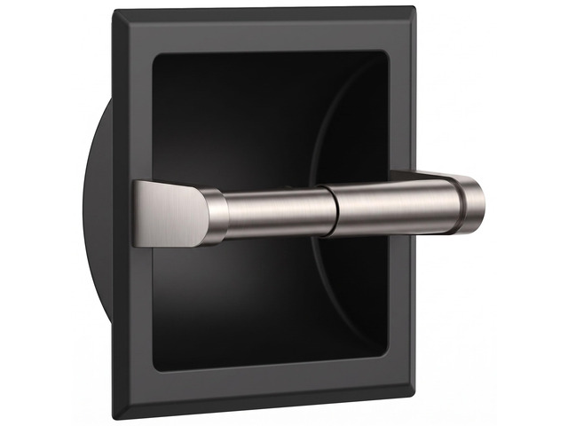 Recessed Toilet Paper Holder for Mega Roll, Black & Brushed Nickel Stainless Steel Tissue Roll Holder Wall Mount for Bathroom Space-Saving Design,...